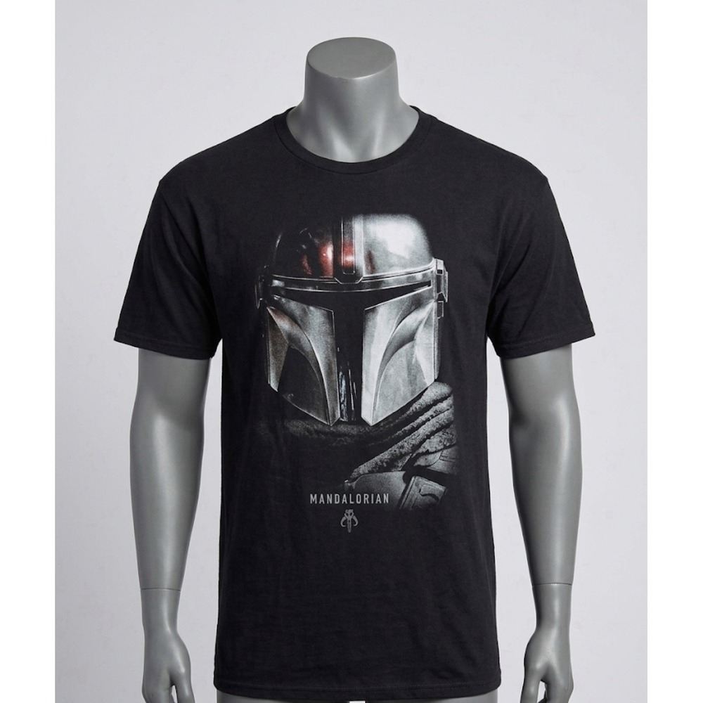 Star Wars Mandalorian Bounty Hunter Helmet Logo Tee Black T-Shirt Men's 2XL